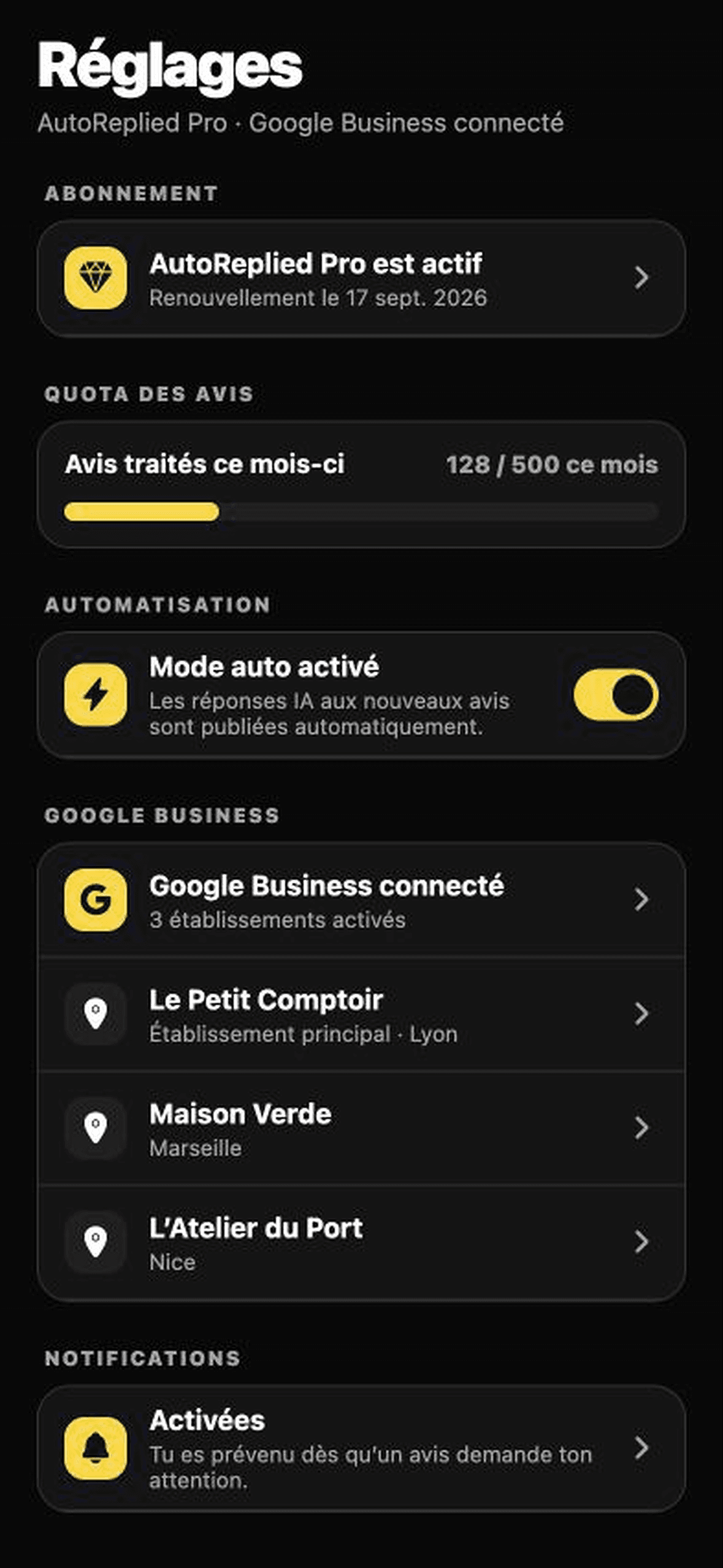 Réglages du mode automatique AutoReplied