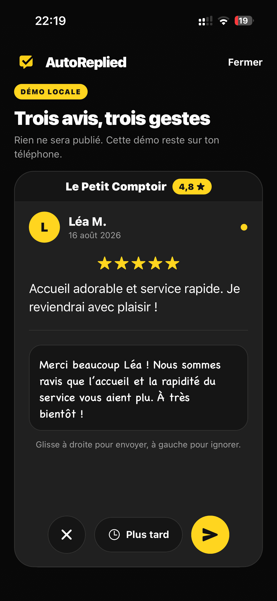 Brouillon de réponse préparé dans AutoReplied